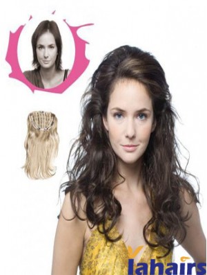 Long Curly Brown Sleek Synthetic Half Wigs