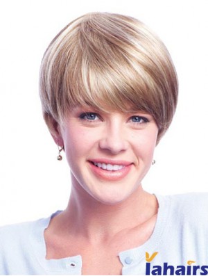 Wigs Human Hair Blondes With Minofilament Layered Cut Short Length