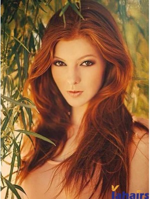Without Bangs Long Copper Wavy 20 inch Gorgeous Human Hair Wigs