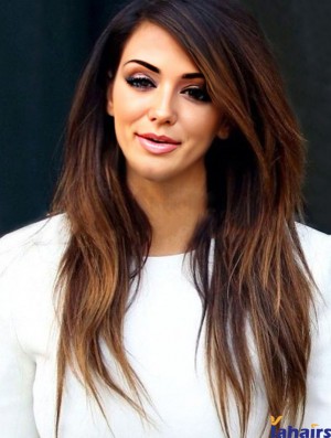 Full Lace Long Brown Layered Straight Black Woman Hair Girls