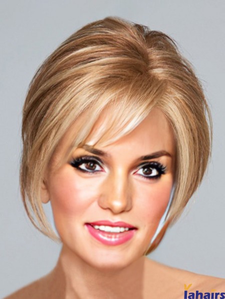 Blonde Chin Length Straight With Bangs 10 inch Perfect Medium Wigs