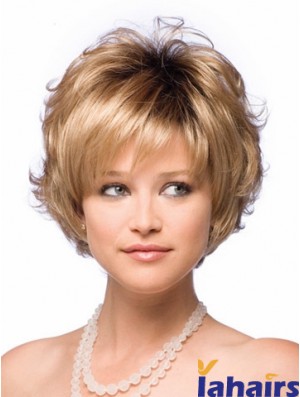Synthetic Hair UK With Capless Short Length Blonde Color