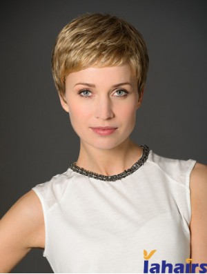 Blonde Boycuts Cropped 3 inch Straight Synthetic Monofilament Wig